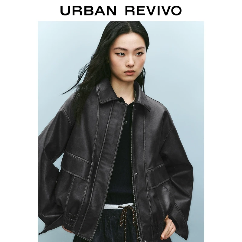 UR2025春季新品女装欧若风摩登复古肌理感翻领廓形外套UYU150002