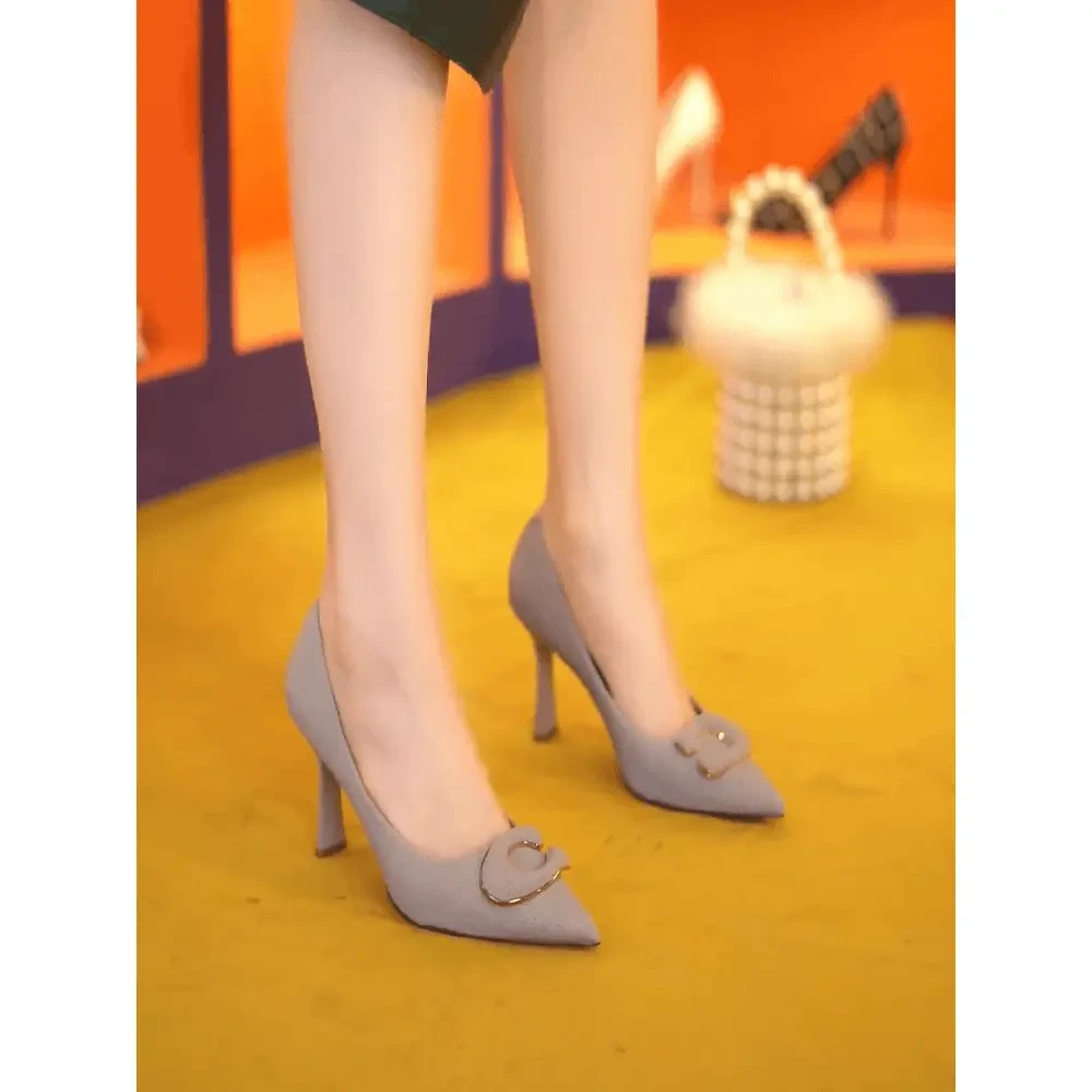 网红设计款C字母高跟鞋女2025新款优雅晚礼服细跟浅口不累脚单鞋