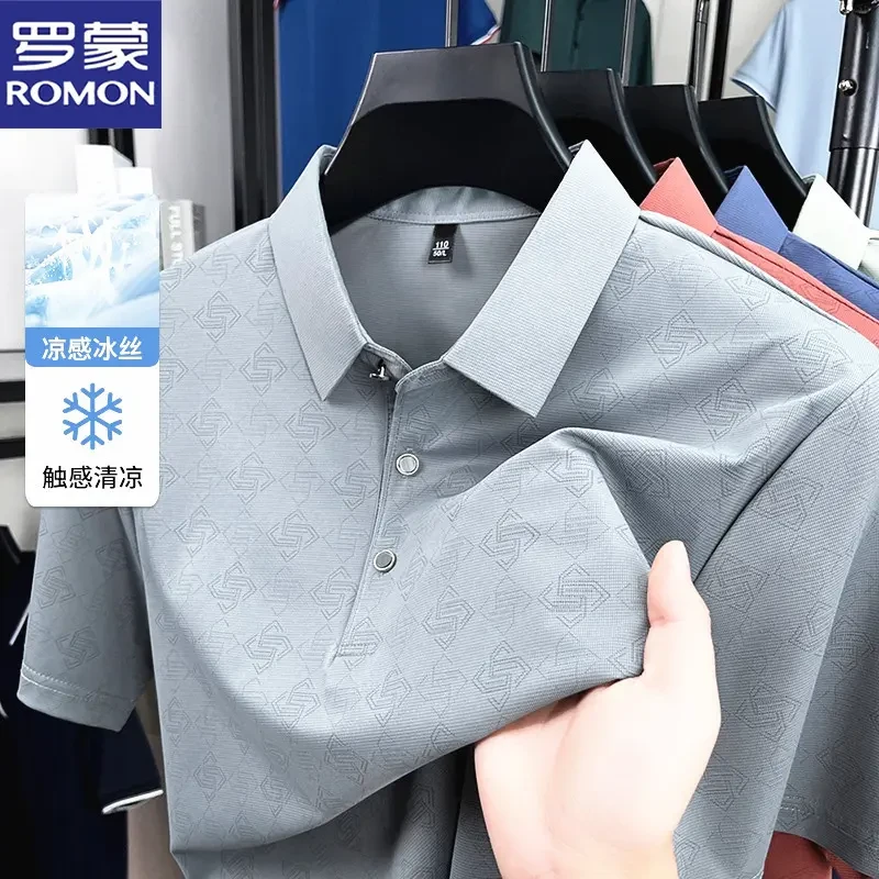 罗蒙夏季新款男士翻领短袖商务Polo衫时尚休闲百搭纯色薄款T恤衫