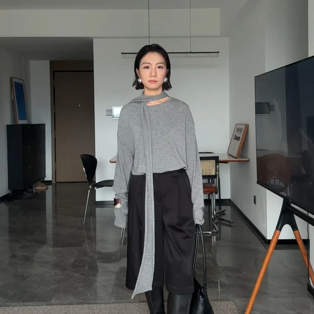 山阶 【步履松弛】高端羊毛混纺重工立裁挺阔西装中裤宽松六分裤子