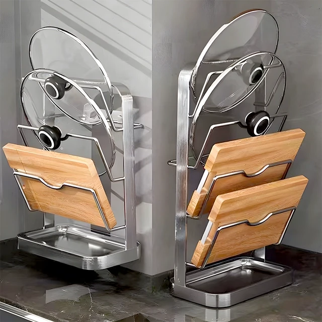 不锈钢锅盖架子壁挂免打孔厨房置物架多功能砧板放置器放菜板收纳