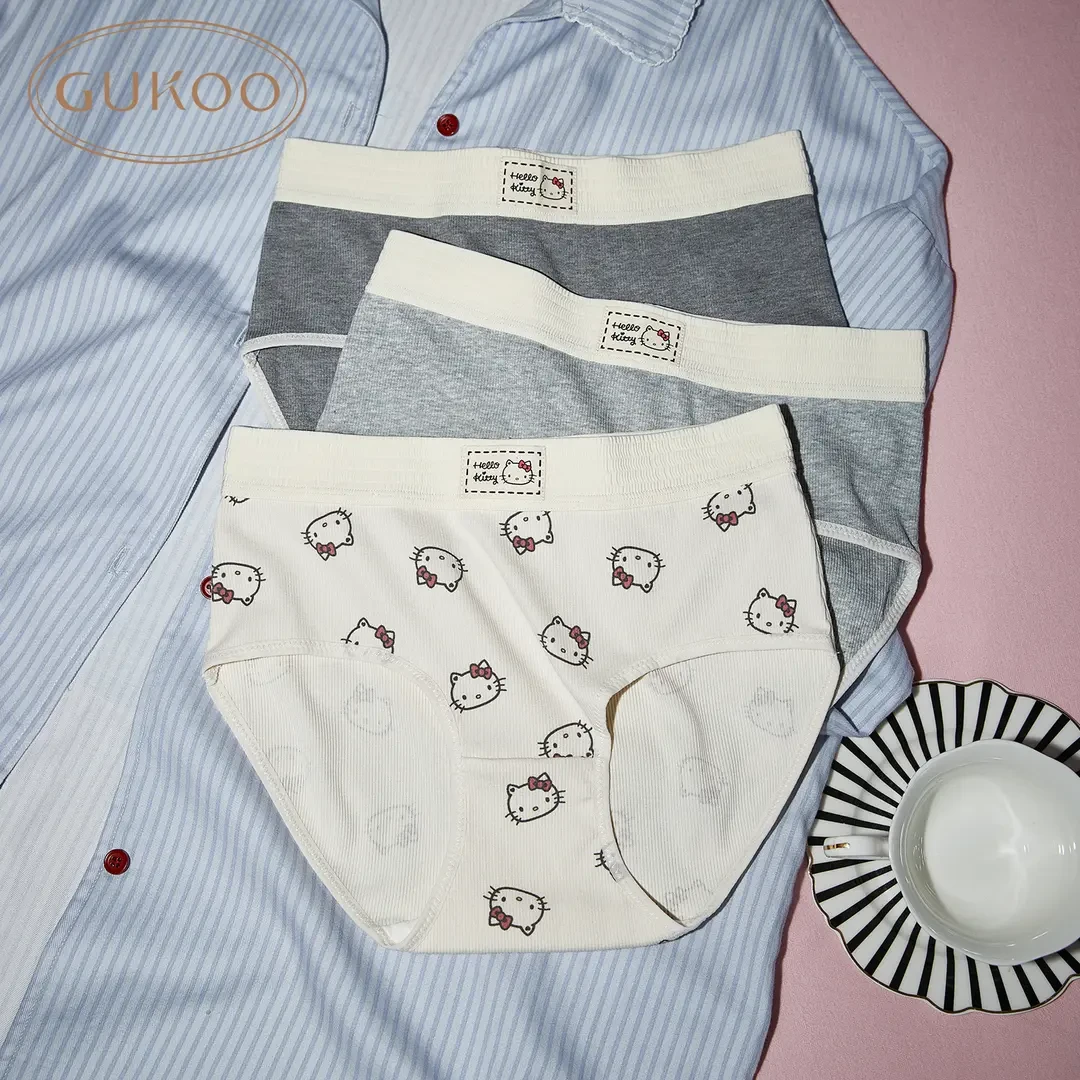 【Gukoo果壳】HelloKitty联名四季卡通内裤中腰女士内裤组合（3条装）