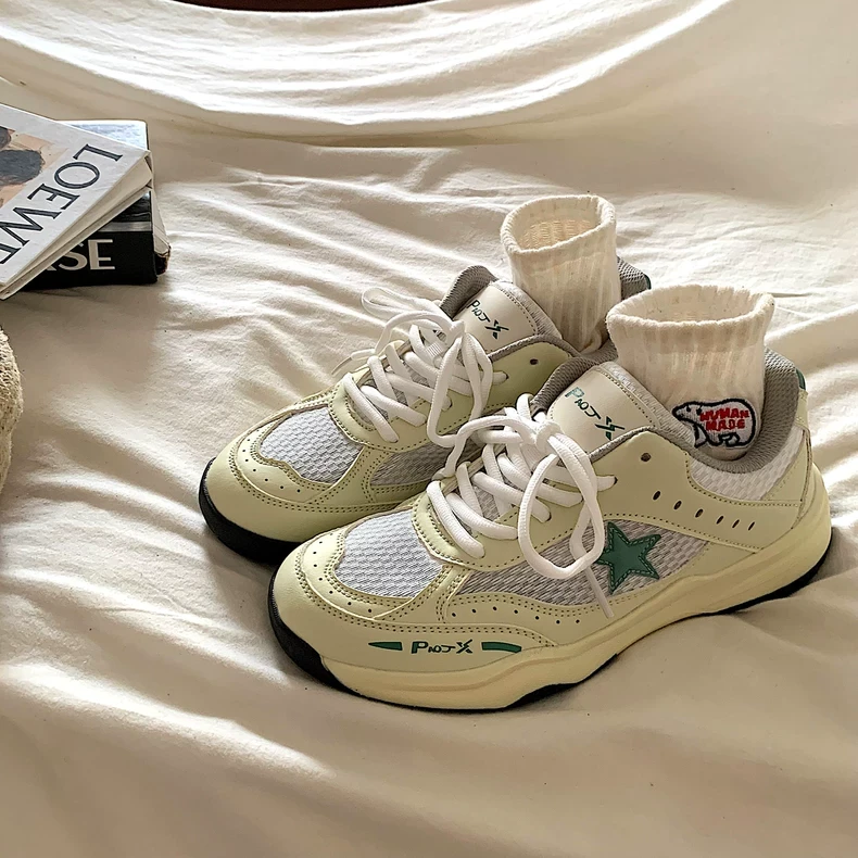 可爱小众星星厚底阿甘鞋女2025新款爆火网面透气百搭休闲运动鞋潮