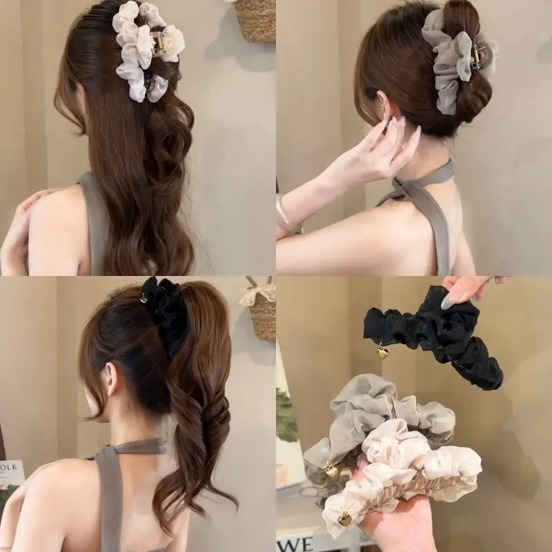 温柔网纱褶皱盘发抓夹大号发夹女后脑勺高级感气质鲨鱼夹