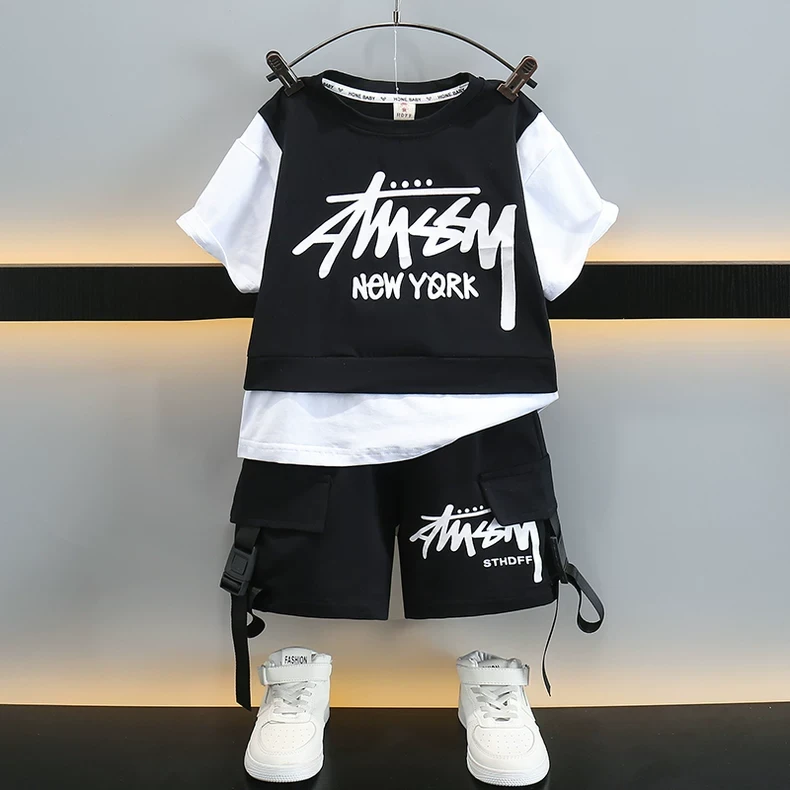 男童夏装套装2025新款帅气时髦男孩宝宝儿童夏季薄款炸街运动潮酷