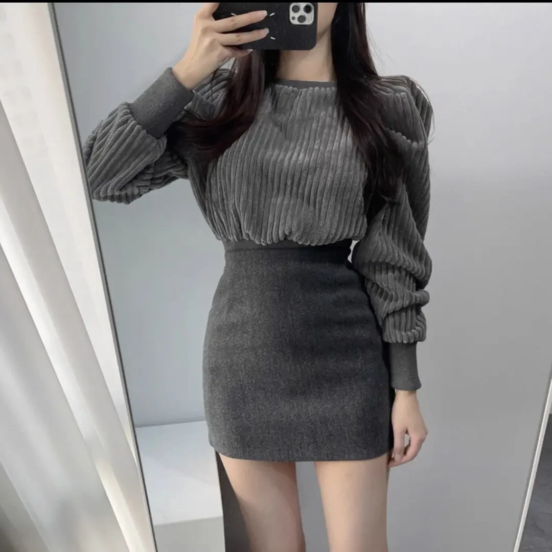 灰色黑色毛呢半身短裙女秋冬高腰紧身百搭包臀一步裙