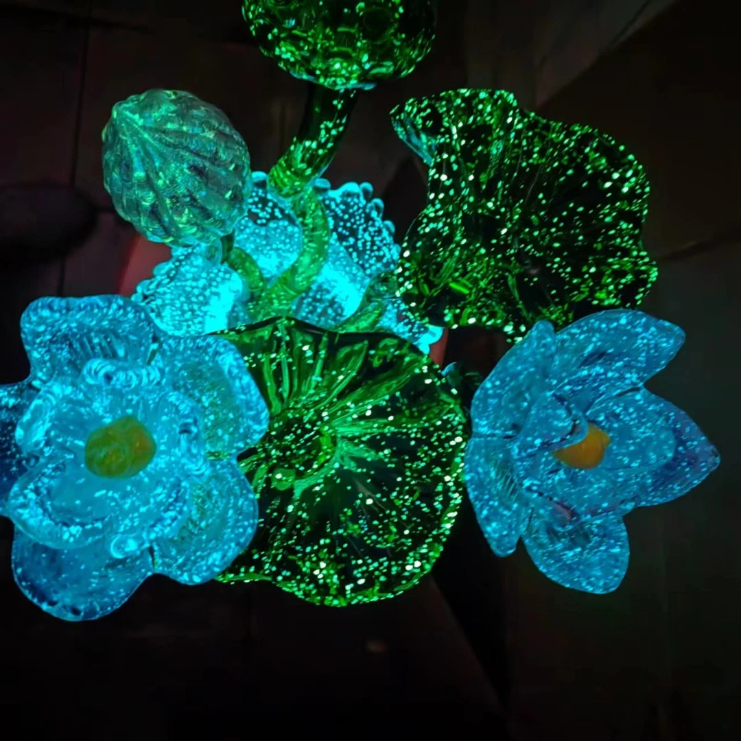 淄博纯手工夜光琉璃荷花“好运连连”幸福美满，家居摆件