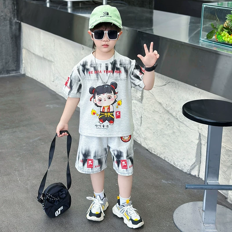 哪咤儿童服装男童夏装套装2025新款酷帅男孩宝宝夏季短袖哪吒衣服