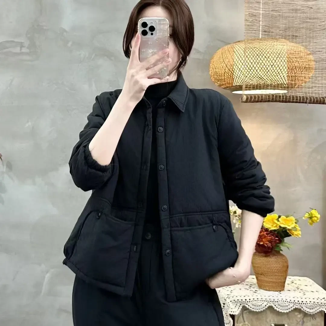 秋季时尚百搭显瘦女士宽松翻领加棉加厚保暖棉服外套