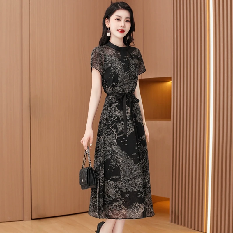 纱料连衣裙2025新款女夏妈妈气质广州十三行连衣裙2025新款爆款