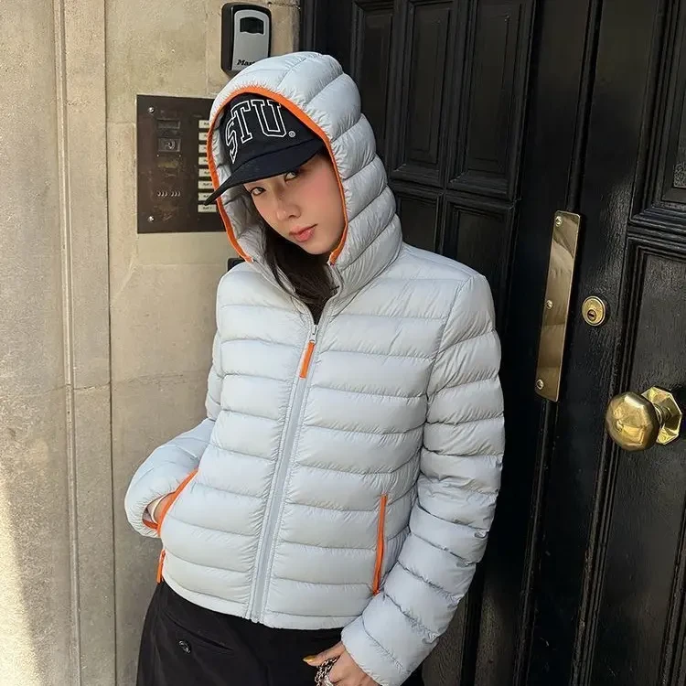 撞色边连帽排骨轻薄白鸭绒轻盈保暖百搭秋冬外套