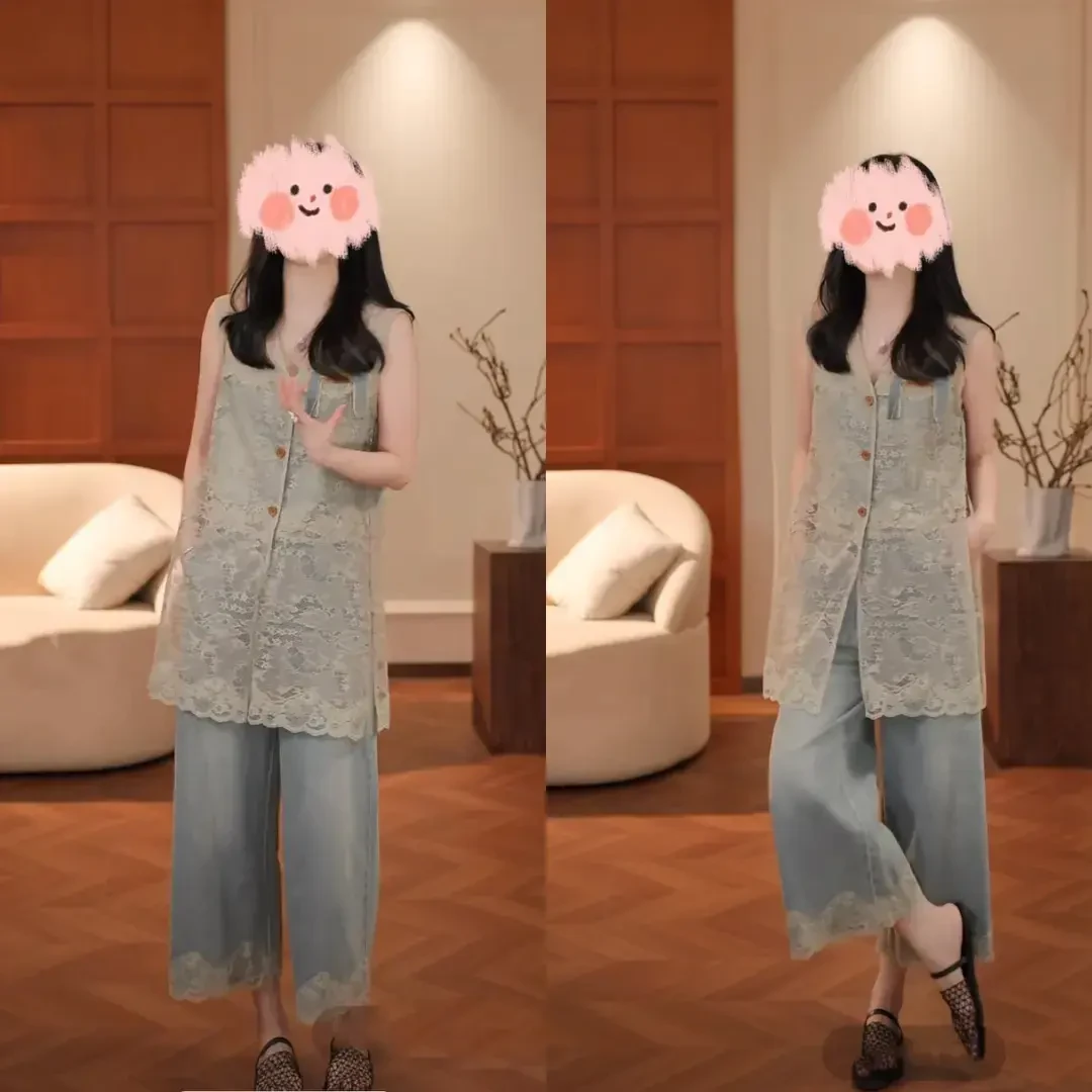 C278+C279设计师款牛仔套装春夏轻奢欧若风拼接外套牛仔裤两件套