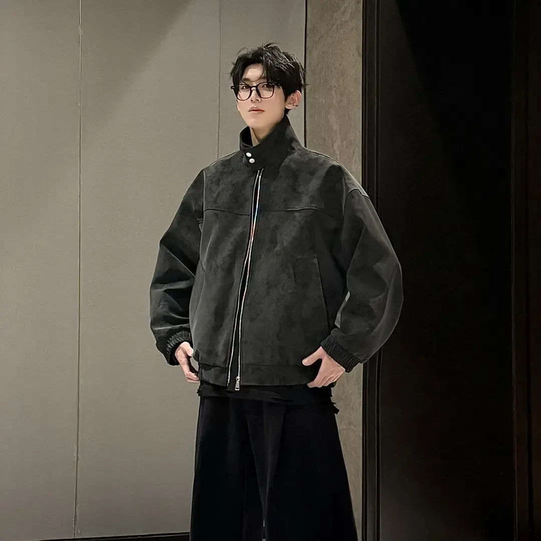 流汗小杰【扎染pu】春季新款复古立领皮衣夹克痞帅宽松百搭情侣外套