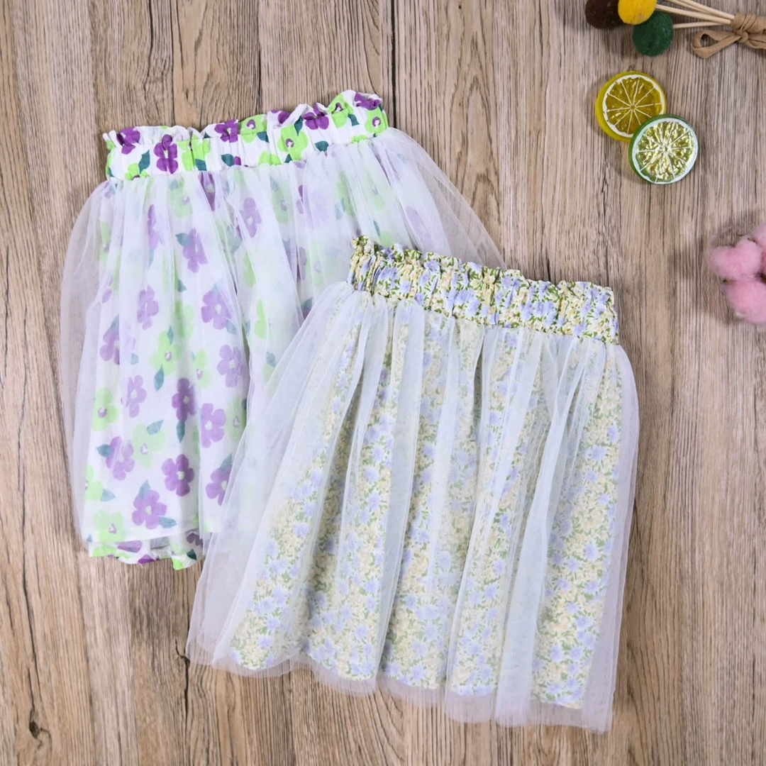 国内单 女宝春夏可爱洋气薄纱裙 女童甜美公主裙松紧半身裙短裙子