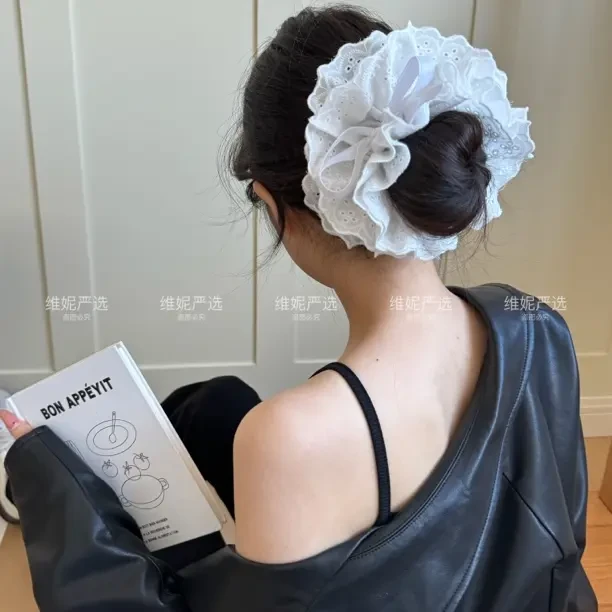 超仙四层蕾丝丝带花边大肠发圈抽绳式2025新款温柔扎马尾发饰