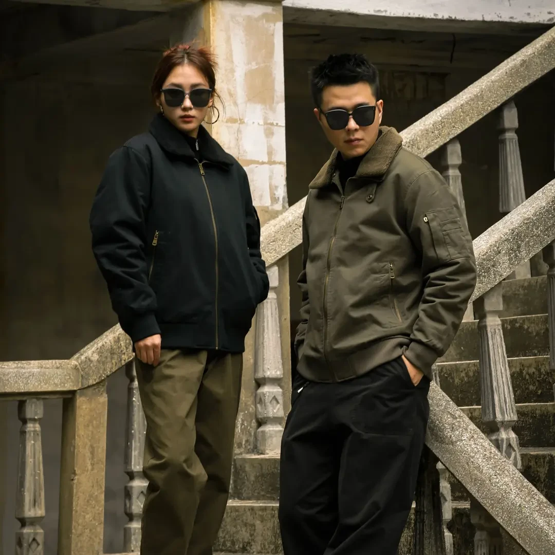 【磁吸口袋毛领可拆卸】水洗加绒男士夹克秋冬外套加厚复古休闲夹克