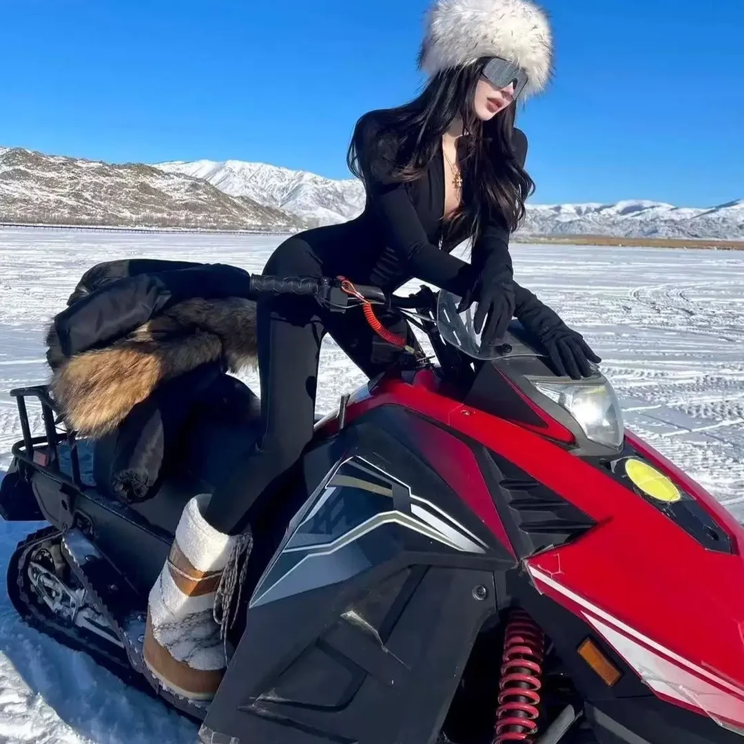 户外运动冬季滑雪服加绒弹力修身拉链连体服网红健身瑜伽服