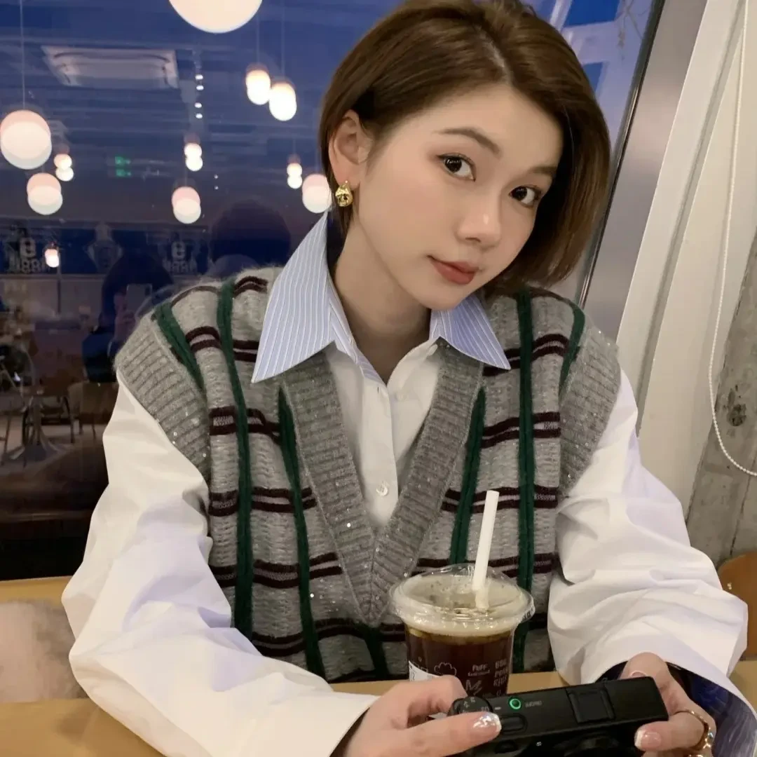 格子厚款无袖抗污耐脏保暖毛衣韩版针织时尚外搭复古设计感