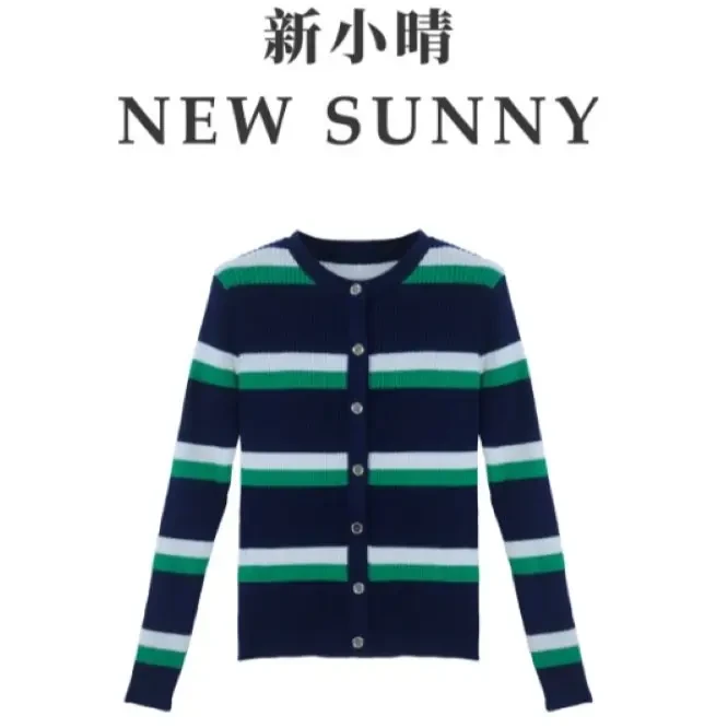 《妞妞》时尚撞色条纹针织衫女上衣女装0937004