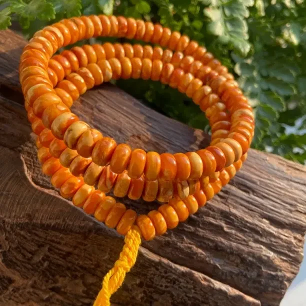 天然老蜜蜡瓷白妖花算盘珠多圈一款多戴