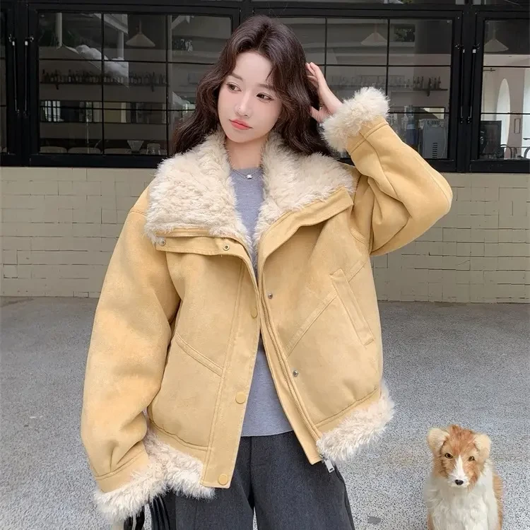 冬季新款韩版宽松大翻领鹿皮绒毛毛外套397