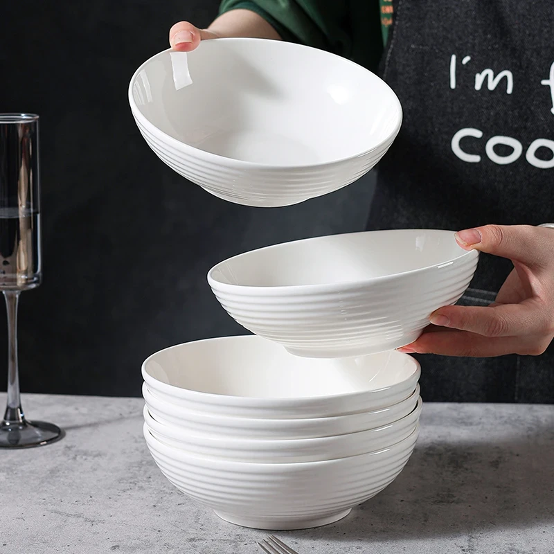 7英寸纯白横纹牛肉面创意商用家用大碗碗家用饭碗盘子陶瓷餐具