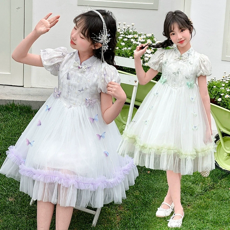 女童夏季连衣裙2025新款儿童汉服裙女孩网纱裙子公主裙六一演出服