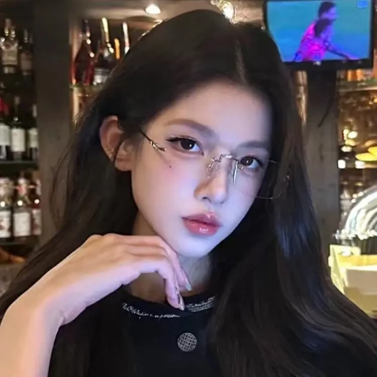 素颜金丝无框眼镜近视女度数可配高级感无边框纯欲防蓝光银色镜框