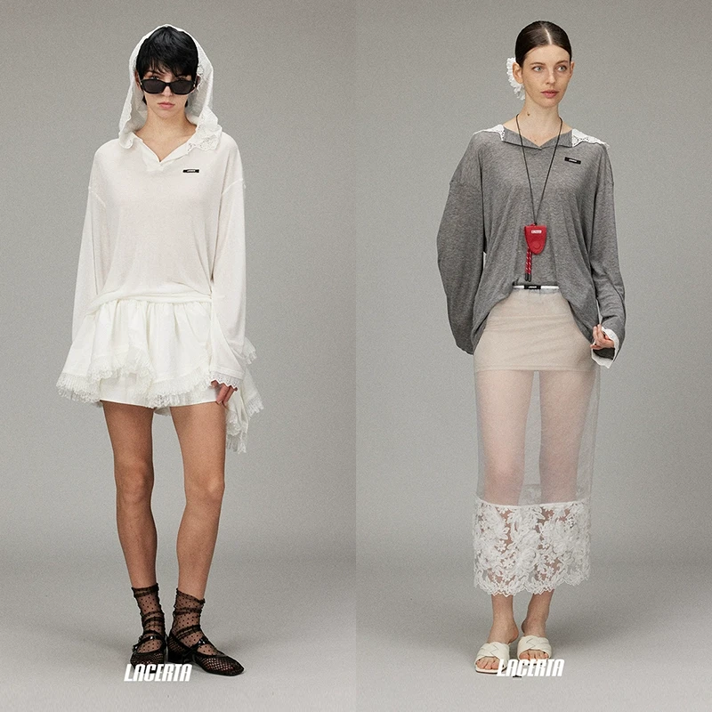 LACERTA/莱瑟塔25春夏新品超大蕾丝帽子超薄宽松卫衣