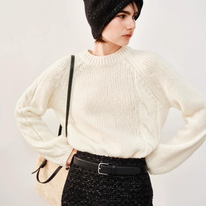 INYASAKO意大利进口botto羊毛设计感不对称绞花绒感毛衣