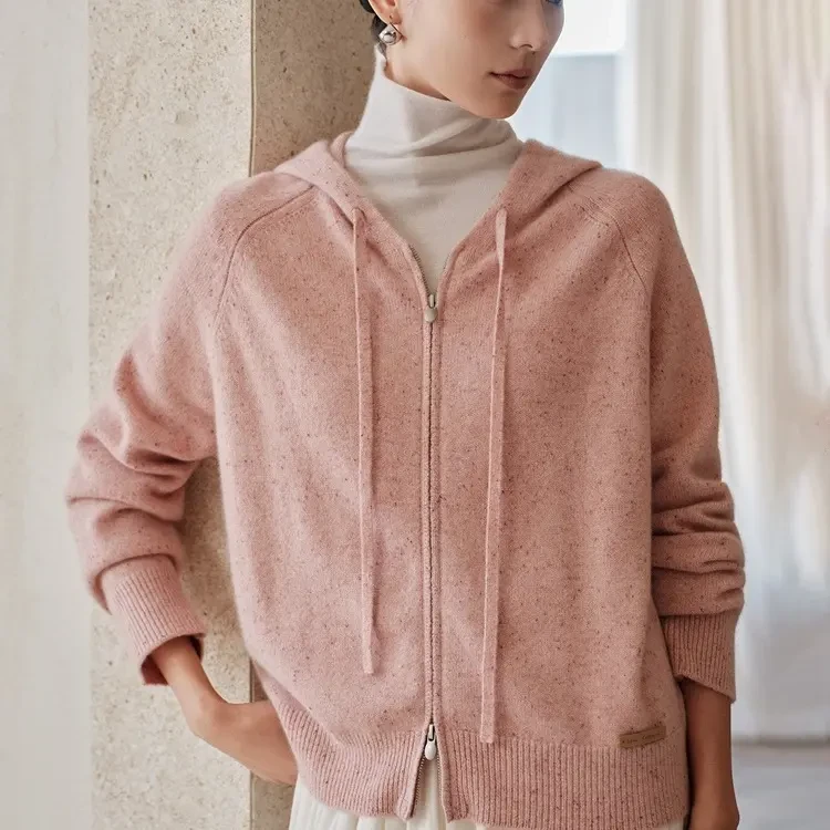秋冬新款羊绒衫百搭休闲显瘦连帽拉链山羊绒针织外套