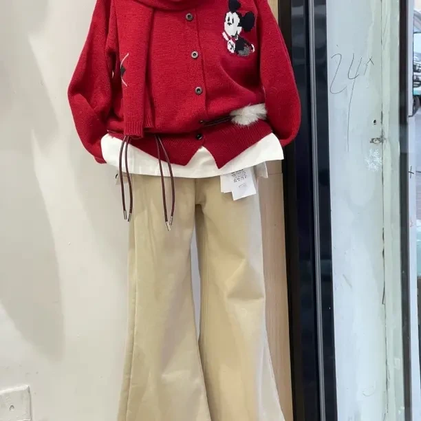 加厚宽松大码红色全羊毛针织毛衣开衫