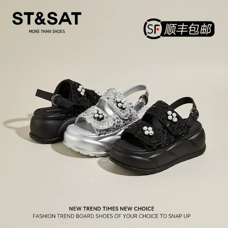 星期六舒适松糕凉鞋女秋季2025新款百搭透气配裙子海边高级沙滩鞋