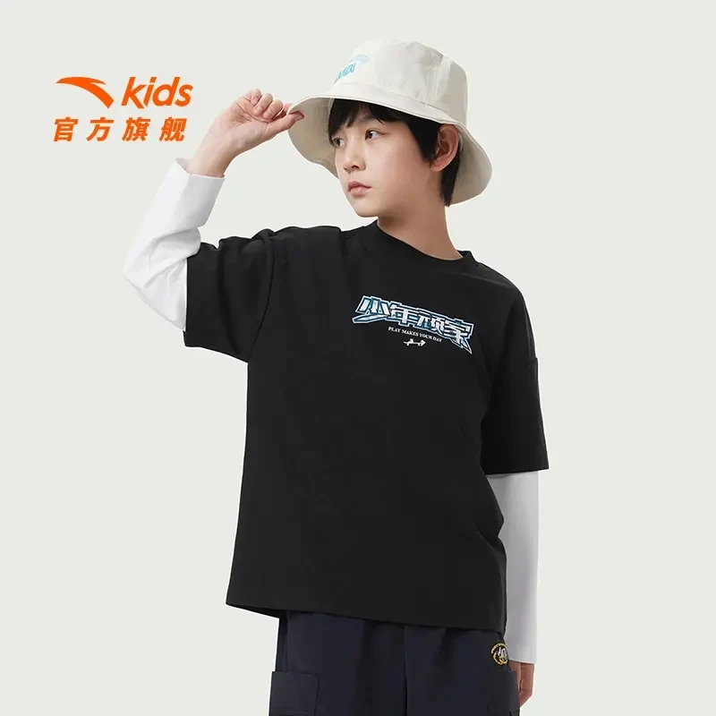 安踏儿童【运动卫衣】男夏季新款针织假两件长袖卫衣男孩男童中大童