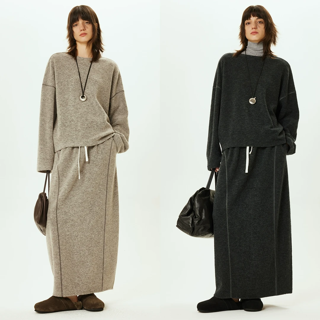 KEIGAN/开间日本进口针织圈圈绒松软温暖卫衣半裙保龄球套装