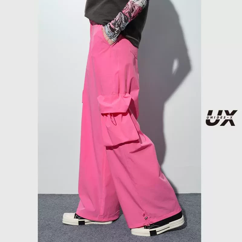 UX2025春季新款 粉色宽松立体袋工装裤女 时尚通勤百搭休闲裤yc