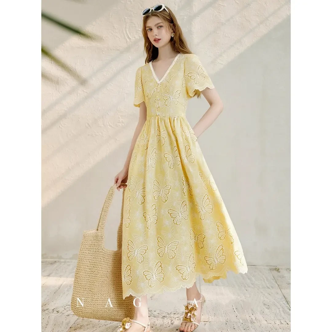 幂雀【庄周梦蝶】时尚名媛优雅长款连衣裙圆领纯欲慵懒风女装仙气