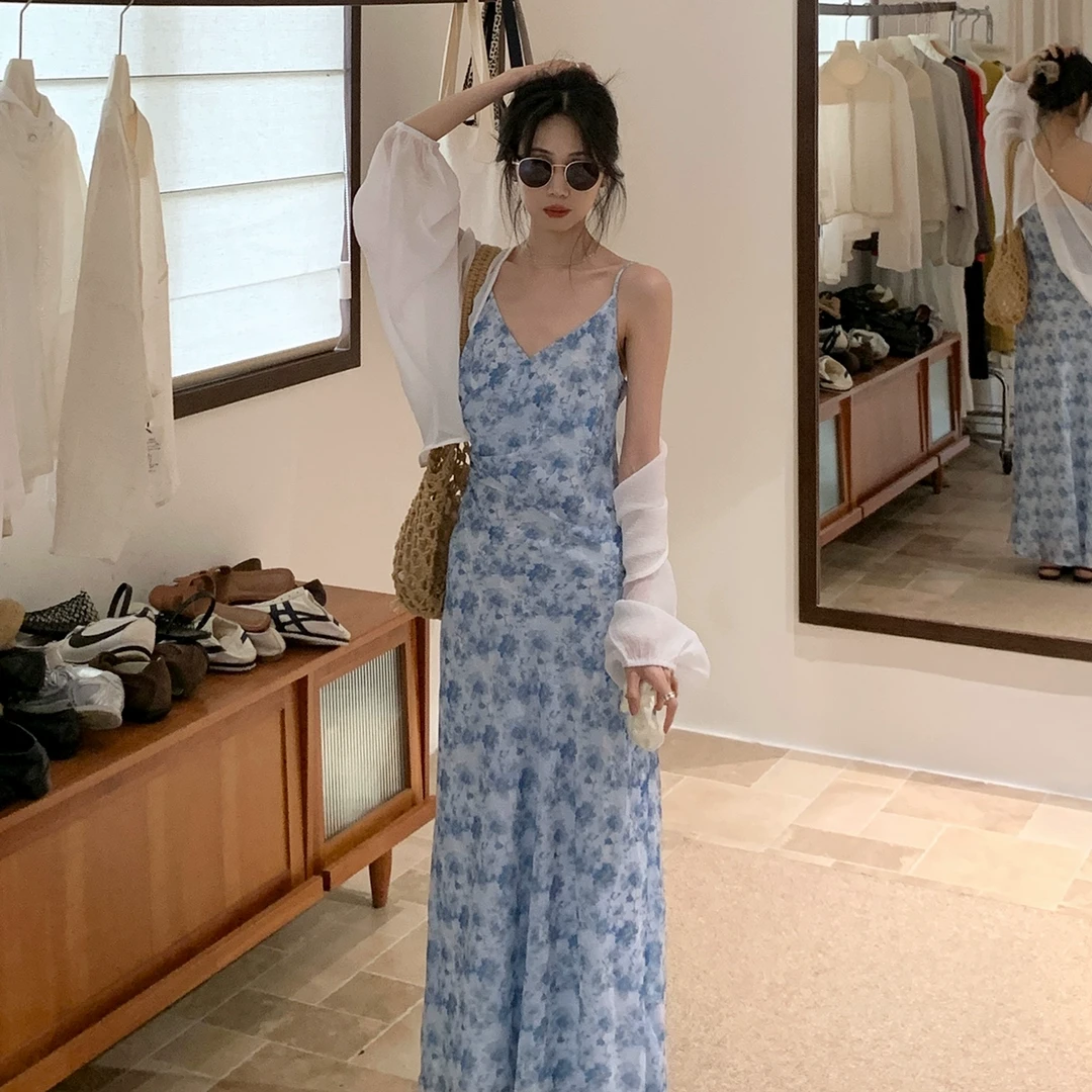 【收腰显瘦碎花吊带连衣裙】女2025夏新款时尚露背碎花裙