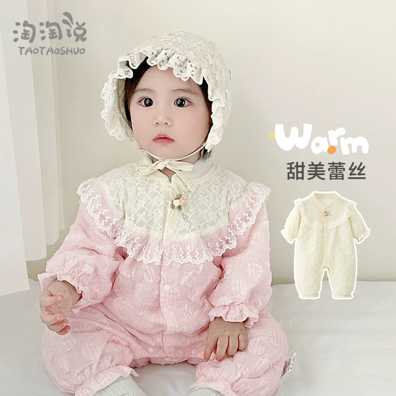 女宝宝春装甜美连体衣婴儿哈衣一岁小公主衣服洋气时髦初春外出服