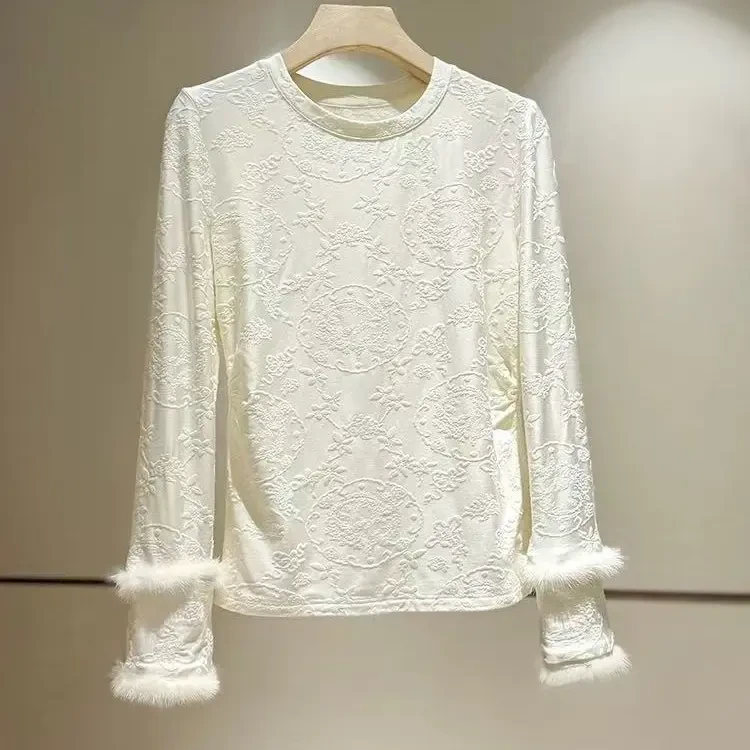 新中式国风长袖提花刺绣轻奢百搭打底衫