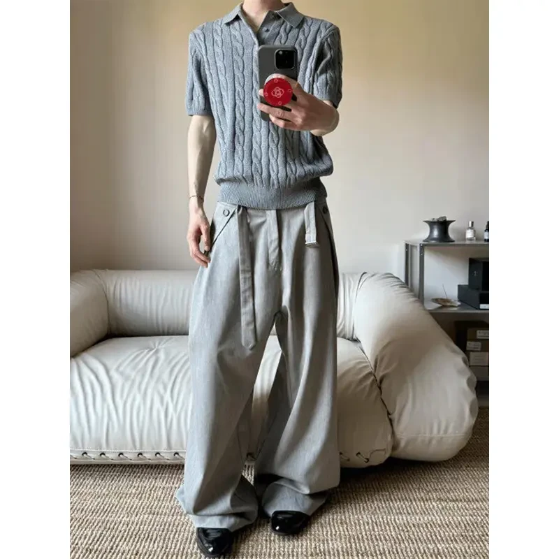 美式休闲针织麻花短袖夏季老钱风翻领t恤高级感polo衫半袖百搭