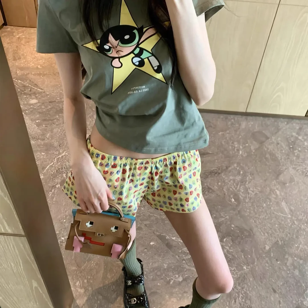 夏季飞天小女警印花短款修身显瘦正肩短袖T恤女