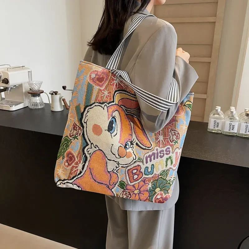 爆款卡通帆布包大容量女休闲单肩包托特包手提袋拎包刺绣包包D513