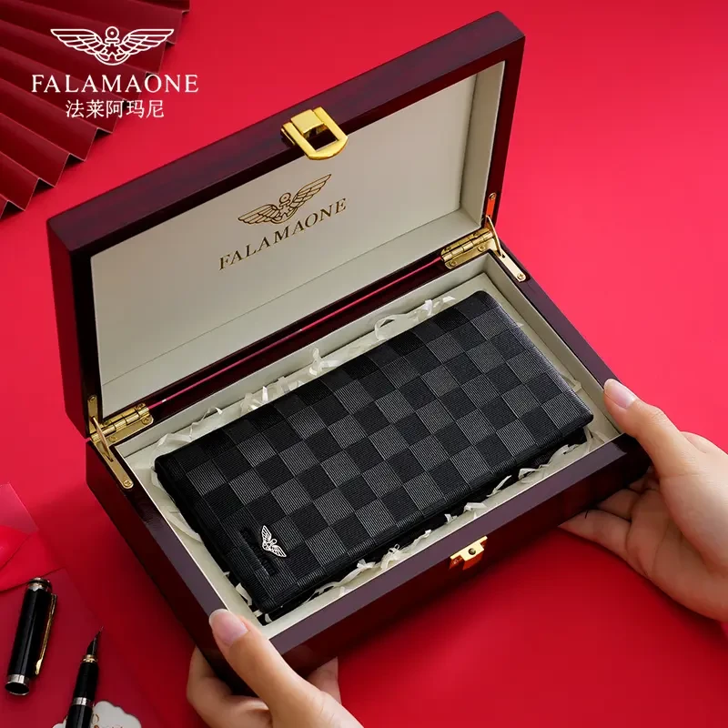 正品法莱阿玛尼奢侈男士皮钱包2025高档长款钱夹送男友生日礼物