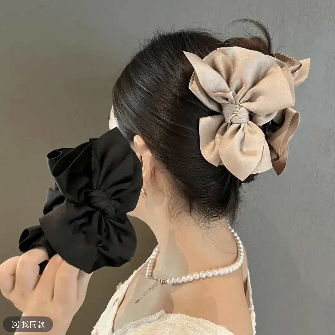 法式蝴蝶结抓夹女高级感缎面发夹后脑勺盘发鲨鱼夹低扎马尾夹头饰
