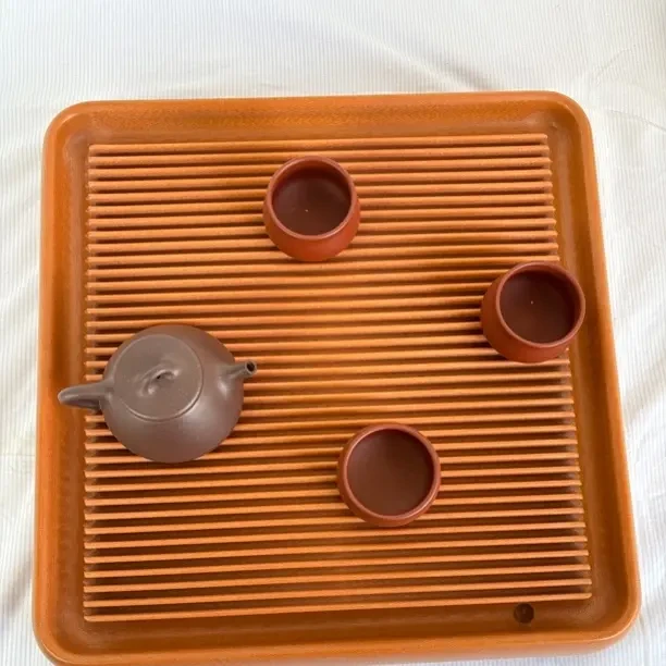 橙金龙纹6cm电木茶盘家用精工纯打磨无油无漆无蜡一体式排水素盘