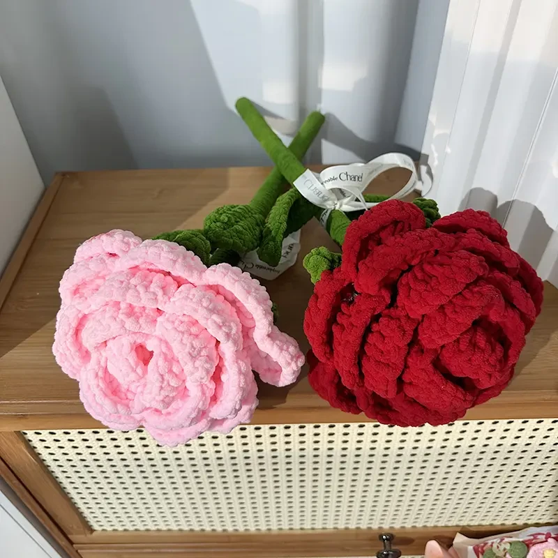 【闯】巨无霸玫瑰花仿真针织毛线花束送妈妈母亲长辈母亲节礼物m