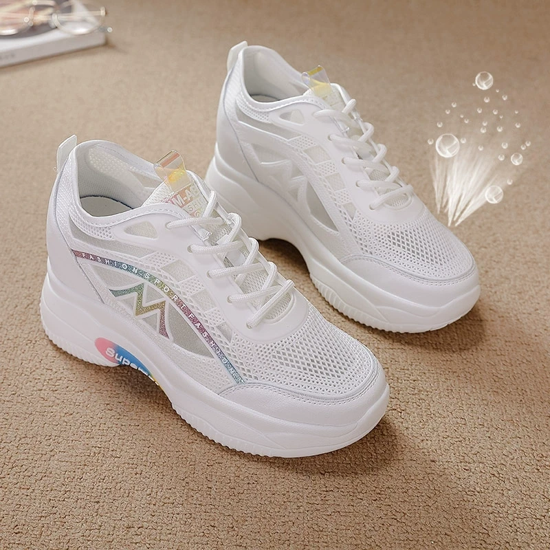 炸街老爹鞋女内增高8CM网面显脚小白鞋2025早春夏透气百搭休闲鞋