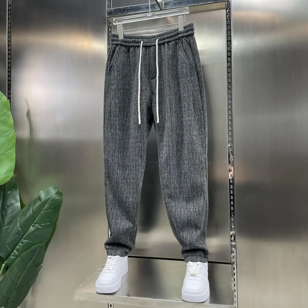 【高品质】春季加绒磨毛提花男士直筒休闲裤2025新款潮流小脚裤男裤