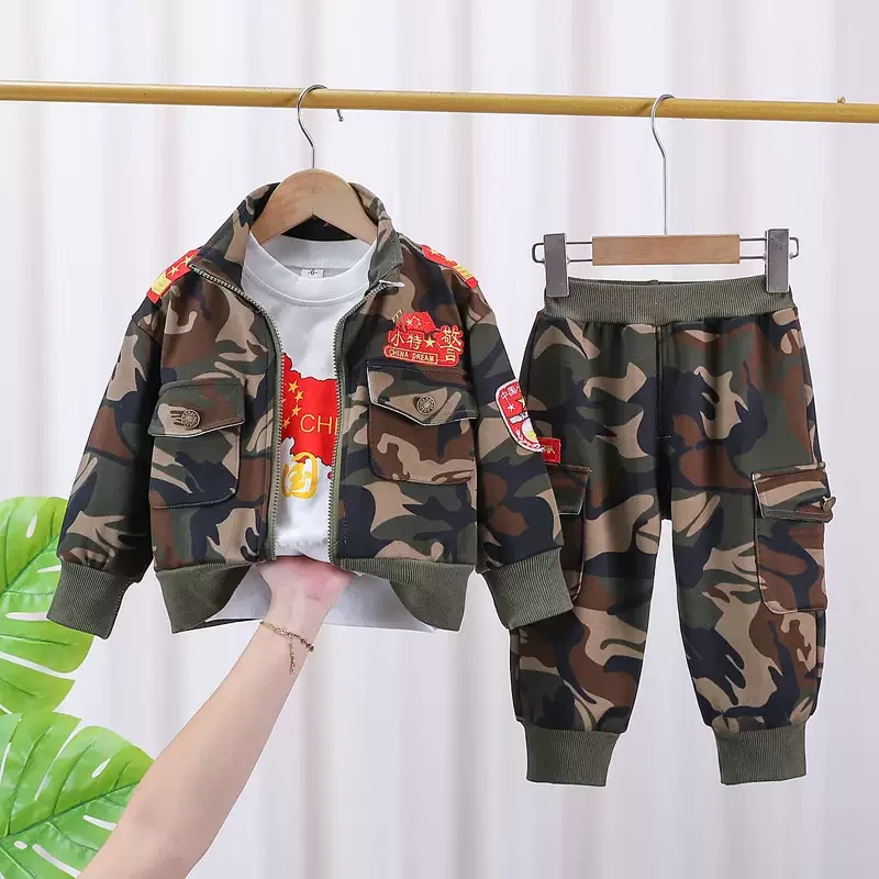 WONST韩国男童冬装新款洋气儿童迷彩潮1-5岁婴幼儿三件套宝宝衣服